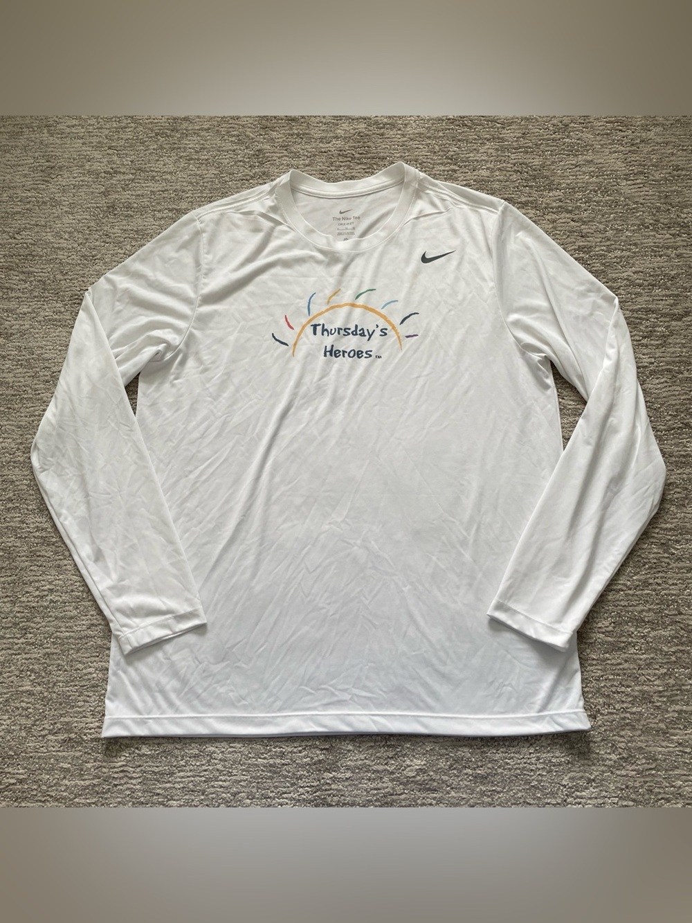 Nike Legend Dri-Fit Long Sleeve White Shirt Mens XL Thursdays Heroes Performance